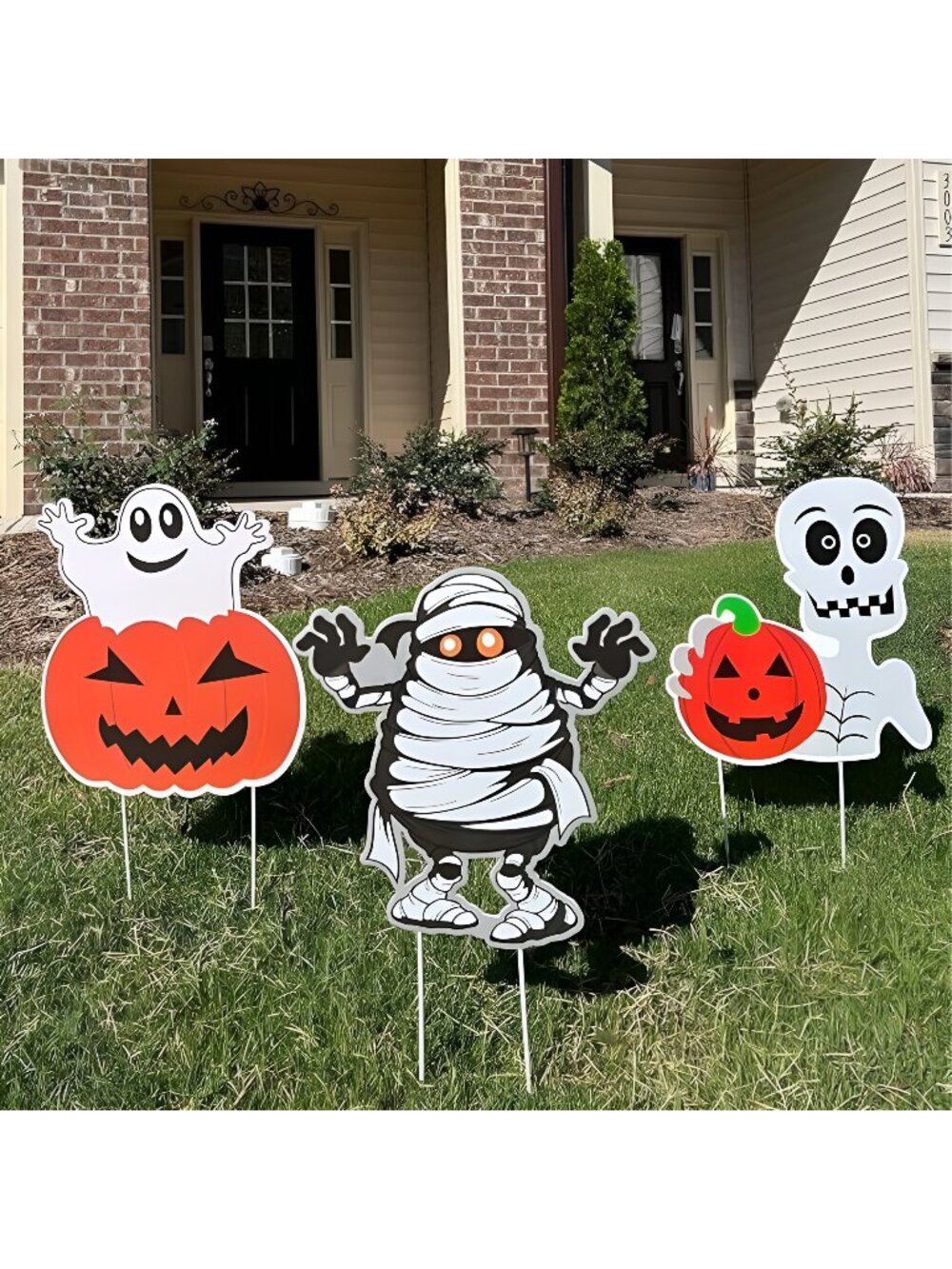 3PCS Yard Signs for Halloween Props Yard Stakes Pumpkin Ghost Monster Yard Sign